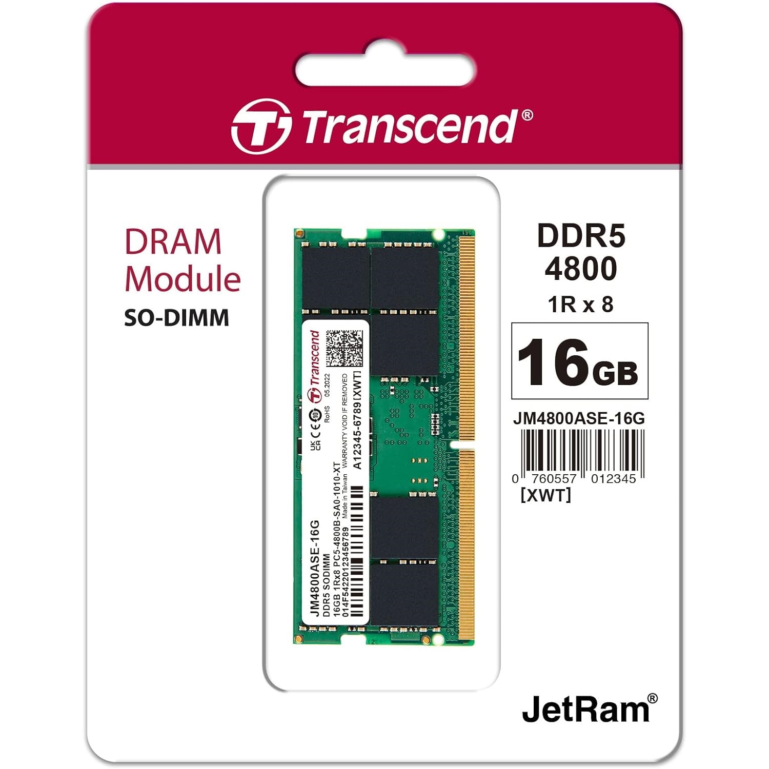 TRANSCEND 16GB 4800MHz DDR5 1.1V JM4800ASE-16G NOTEBOOK RAM