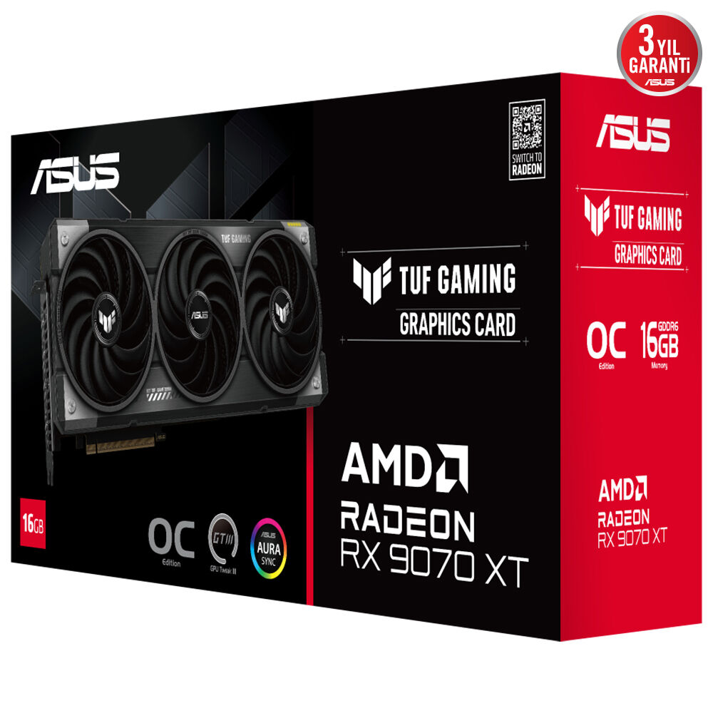 ASUS TUF-RX9070XT-O16G-GAMING AMD RADEON RX9070XT 16GB GDDR6 256bit OC 1xHDMI 3xDP RGB EKRAN KARTI