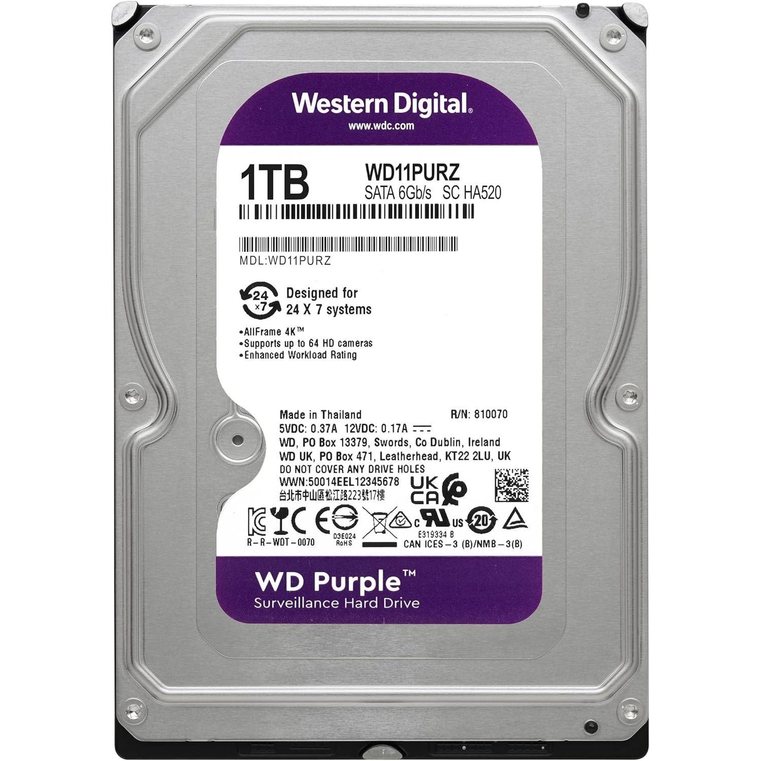 WD PURPLE 1TB 5400RPM 64MB SATA3 WD11PURZ 7/24 HDD RESMİ DİSTİ GARANTİLİ