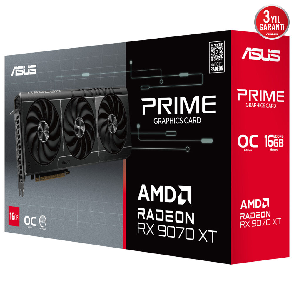 ASUS PRIME-RX9070XT-O16G AMD RADEON RX9070XT 16GB GDDR6 256bit OC 1xHDMI 3xDP EKRAN KARTI