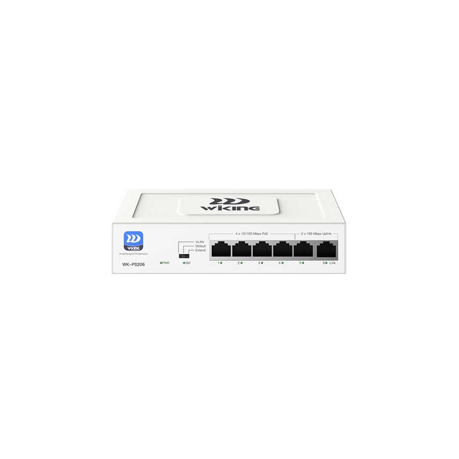WI-TEK WIKING WK-PS206 4 PORT 10/100 4 PORT POE 2FE UPLINK 45W YONETILEMEZ DESKTOP SWITCH