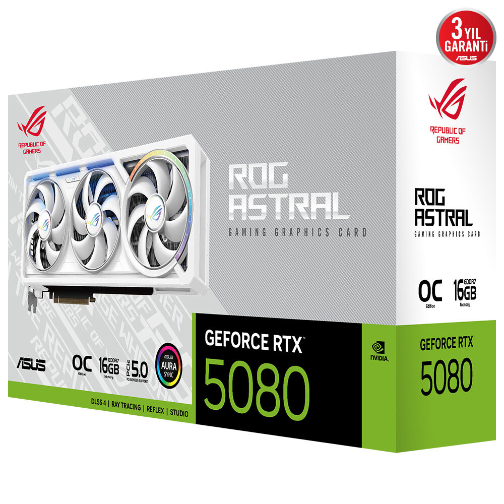 ASUS ROG-ASTRAL-RTX5080-O16G-WHITE RTX5080 16GB GDDR7 256bit 2xHDMI 3xDP RGB DLSS4 EKRAN KARTI