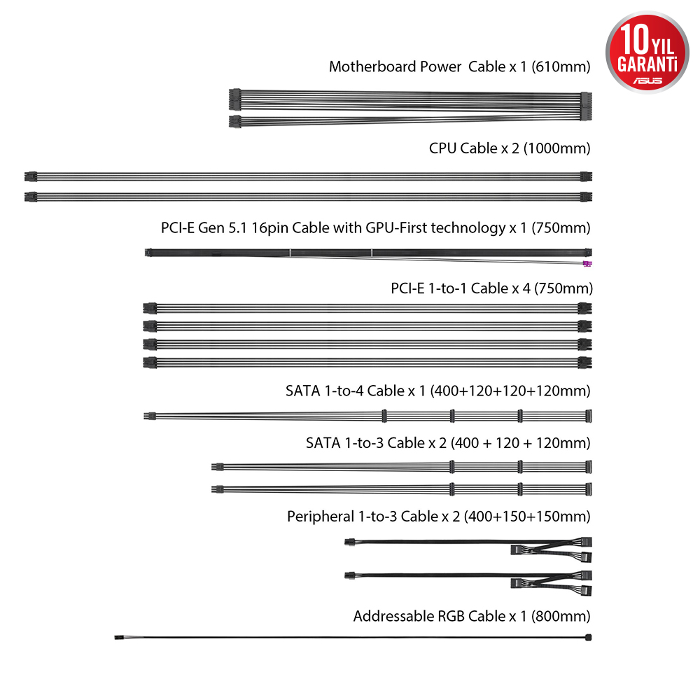 ASUS ROG-THOR-1000P3 1000W 80+ PLATINUM MANYETİK OLED EKRAN POWER SUPPLY PCI-E 5.0