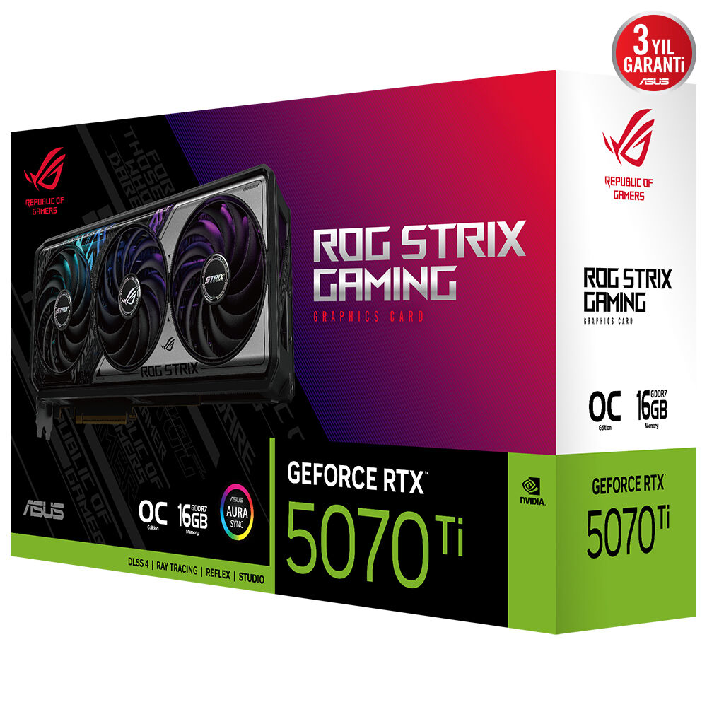 ASUS ROG-STRIX-RTX5070TI-O16G-GAMING-NVIDIA-GEFORCE-RTX 5070 TI-16GB GDDR7-256bit--OC-2xHDMI-3xDP-RGB-DLSS4 EKRAN KARTI