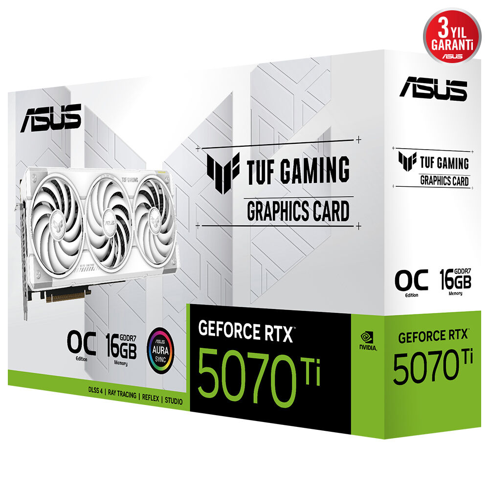 ASUS TUF-RTX5070TI-O16G-WHITE-GAMING-NVIDIA-GEFORCE-RTX 5070 TI-16GB GDDR7-256bit--OC-2xHDMI-3xDP-RGB-DLSS4 EKRAN KARTI
