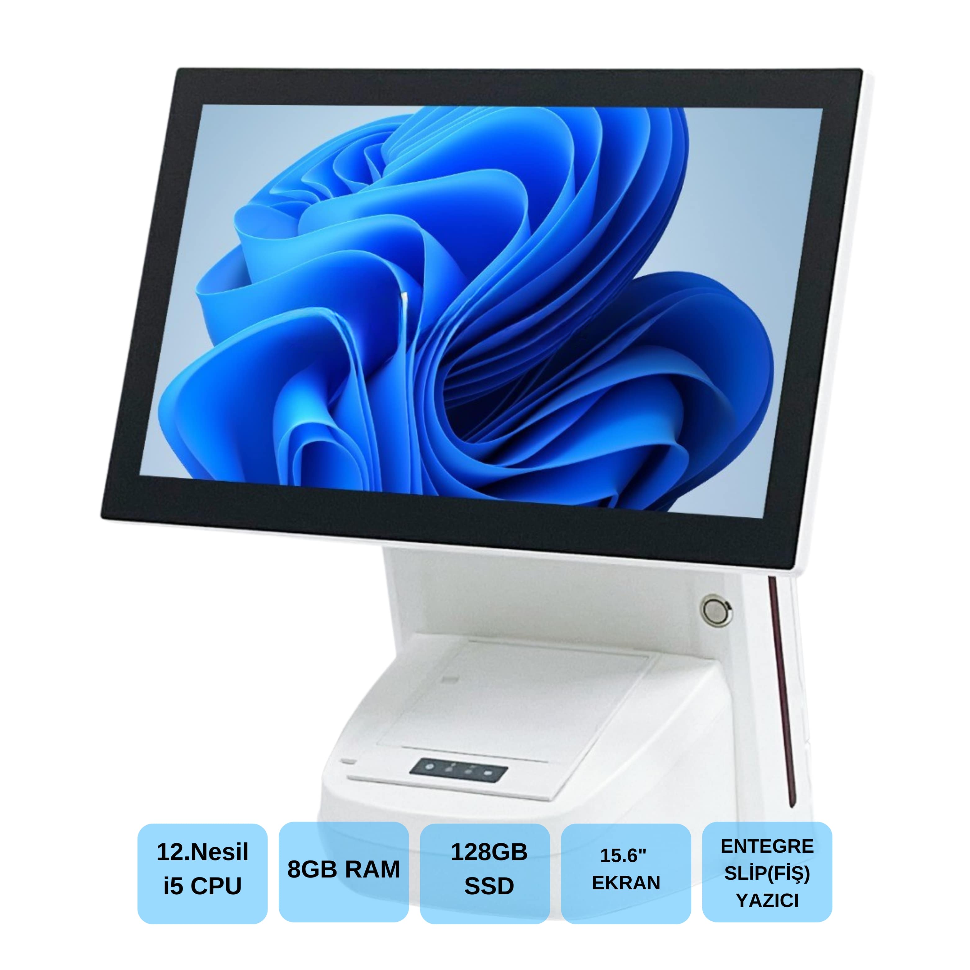 IROMX WP-1215W I5 12.GEN 8GB 128GB 15.6" WIFI/DAHİLİ SLİP YAZICILI BEYAZ ENDÜSTRİYEL POS PC         