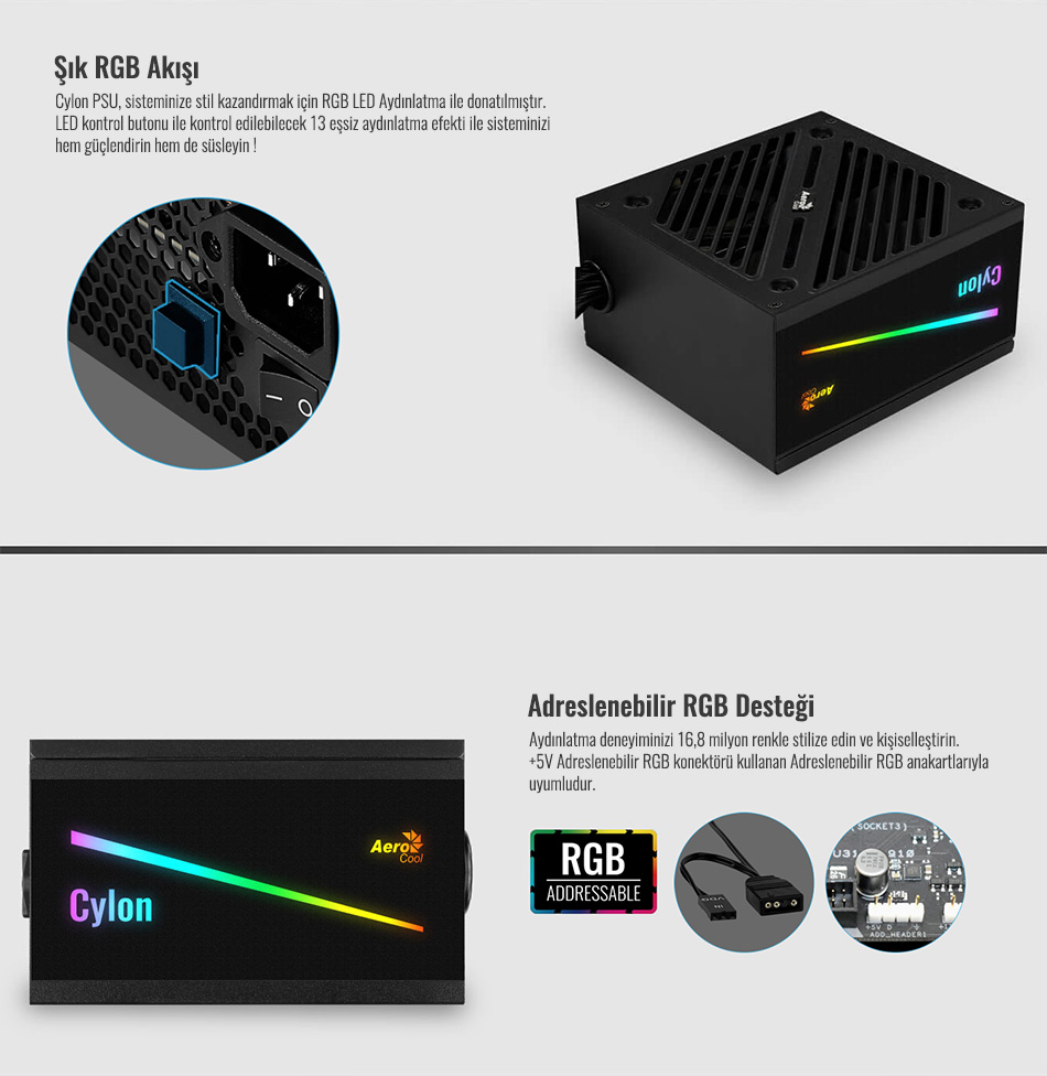 AEROCOOL CYLON 500W 80+ 12cm FANLI AKTIF PFC POWER SUPPLY AE-CYLNP500