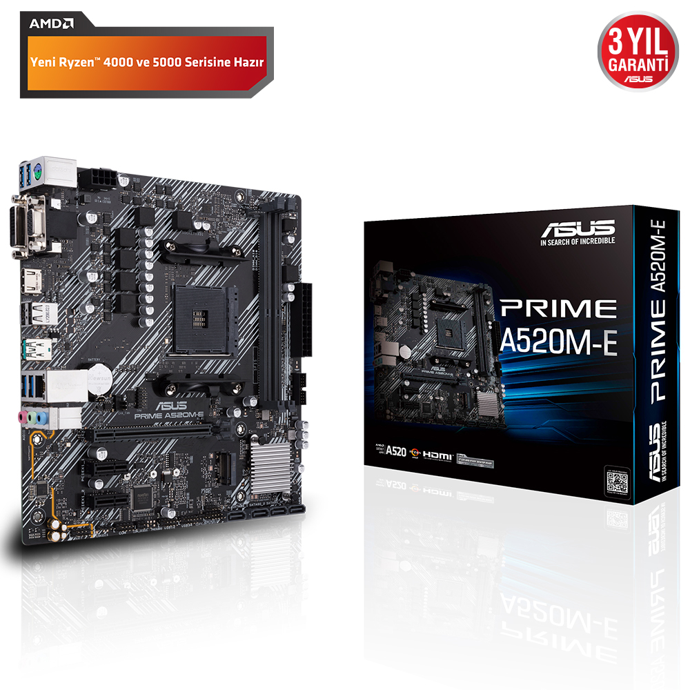 ASUS PRIME A520M-E 2xDDR4 VGA+DVI+HDMI 1xM2 AM4 ANAKART