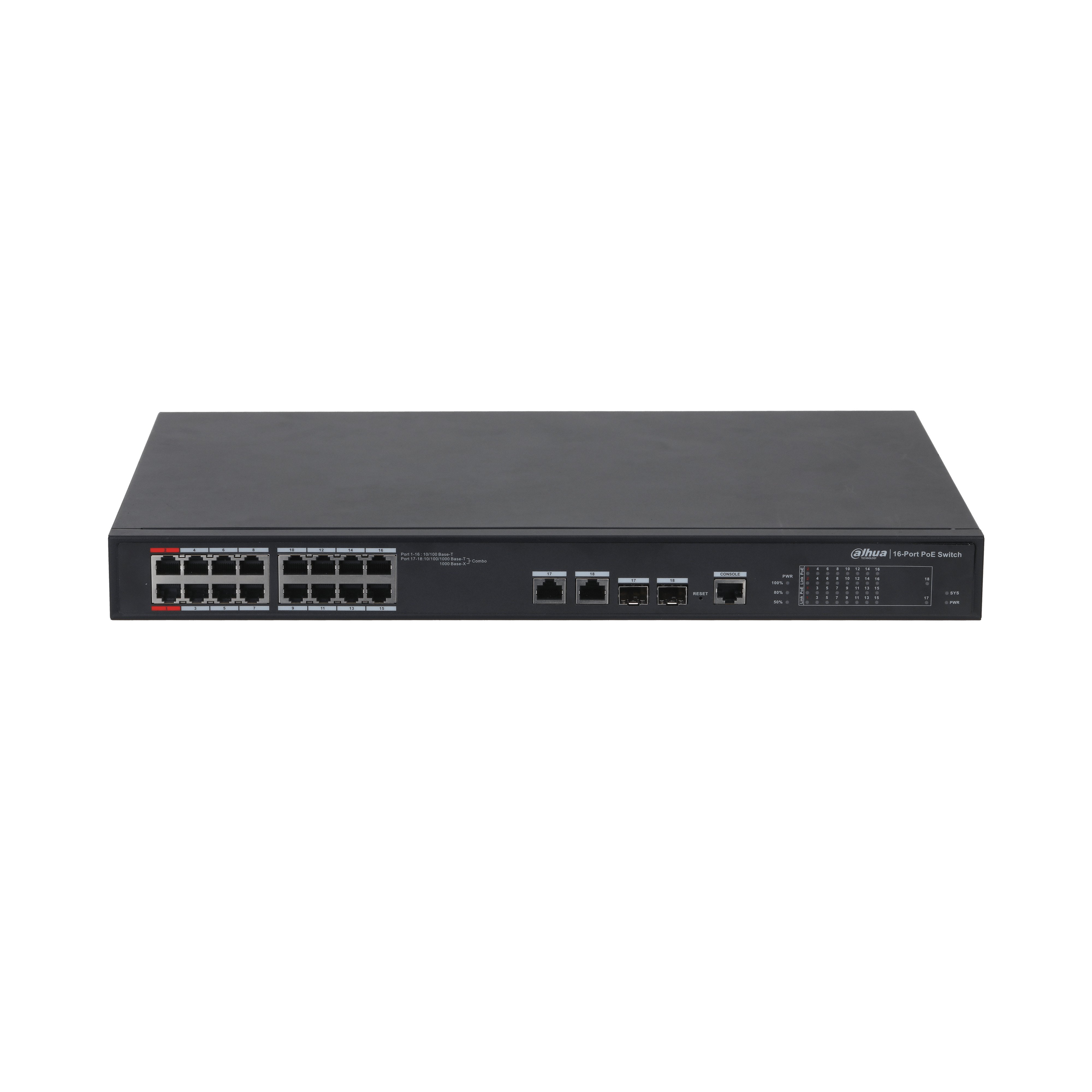 DAHUA PFS4218-16ET-240-V2 16 PORT 10/100/1000 16 PORT POE 240 WATT YONETILEMEZ RACK MOUNT SWITCH
