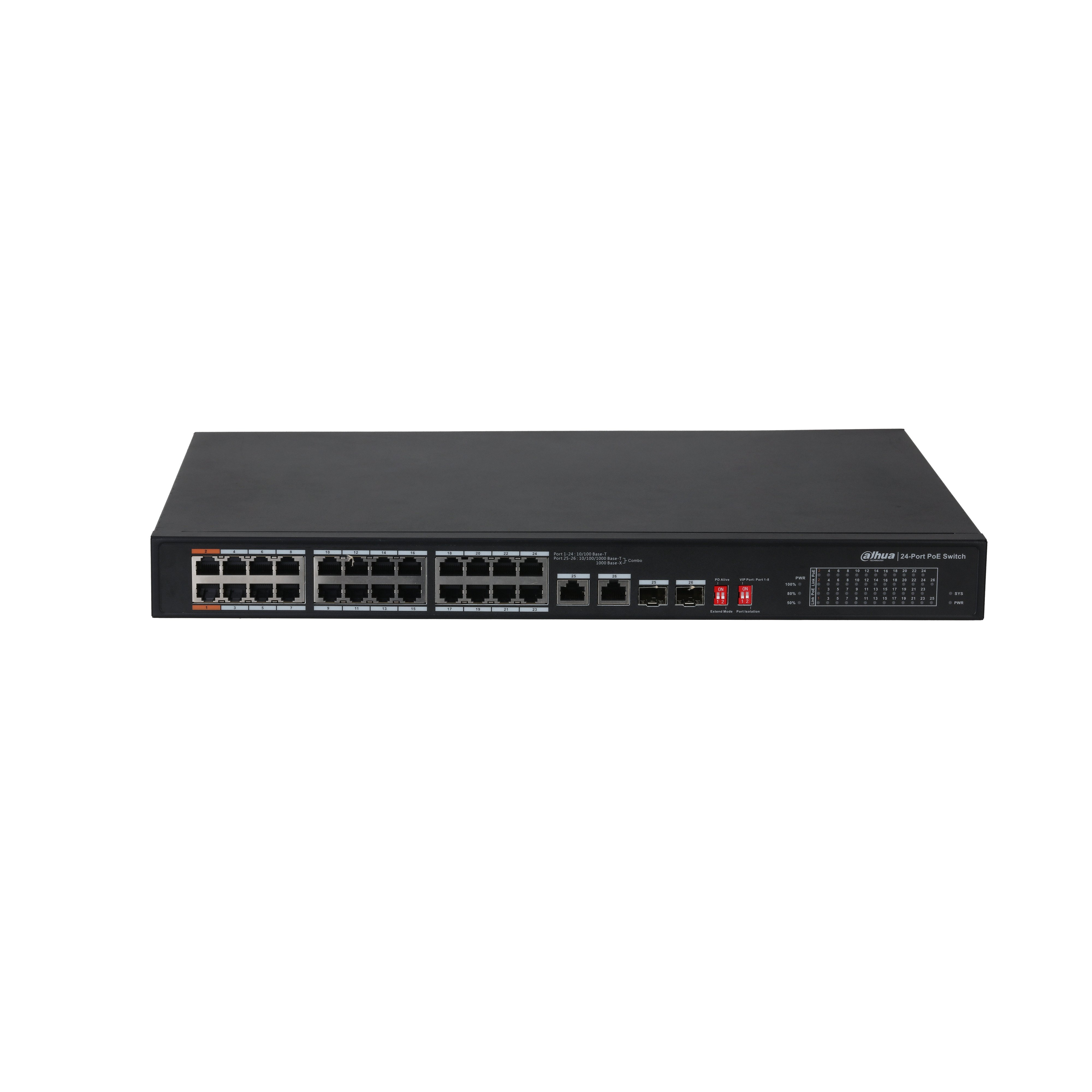 DAHUA PFS3226-24ET-240 24 PORT 24 PORT POE 2 X SFP 240 WATT YONETILEMEZ