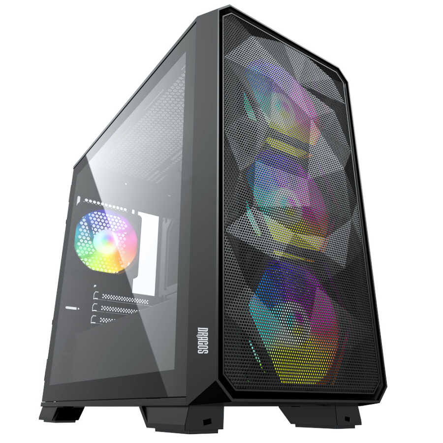 DRAGOS DİAMOND 600W 80+ 4x12CM ARGB FAN MICRO ATX TEMPERED GLASS USB3.0 SİYAH GAMING KASA