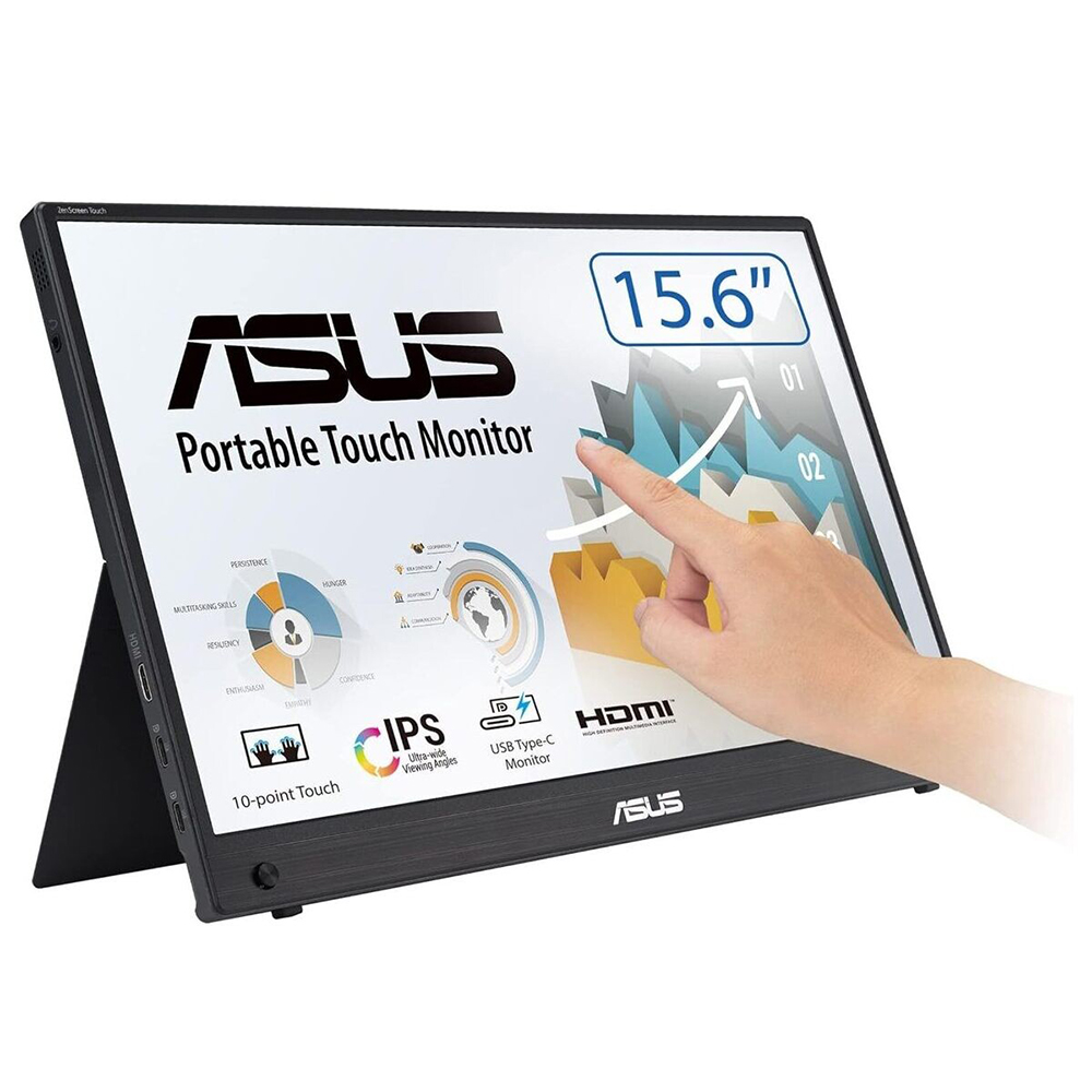 ASUS ZENSCREEN MB16AHT 15.6 TASINABILIR USB MONITOR IPS 1920x1080 5MS MINI HDMI-TYPE-C 3YIL 10 PARMAK DOKUNMATIK DAHILI BATARYA EYECARE MONITOR