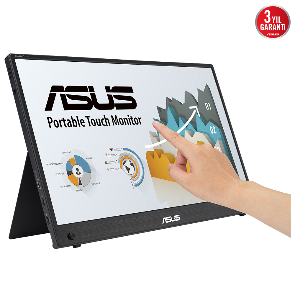 ASUS ZENSCREEN MB16AHT 15.6 TASINABILIR USB MONITOR IPS 1920x1080 5MS MINI HDMI-TYPE-C 3YIL 10 PARMAK DOKUNMATIK DAHILI BATARYA EYECARE MONITOR