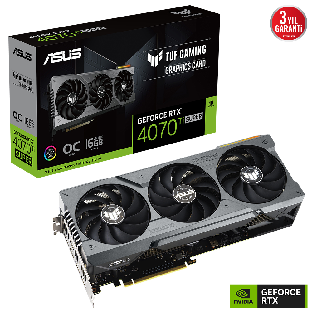 ASUS TUF-RTX4070TIS-O16G-GAMING NVIDIA GEFORCE RTX 4070 TI SUPER 16GB GDDR6X 256bit 2670MHz OC 2xHDMI 3xDP RGB DLSS3 EKRAN KARTI 
