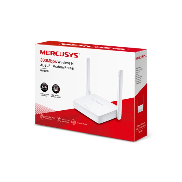 TP-LINK MERCUSYS MW300D 300MBPS 4 PORT 2 ANTEN 5DBI KABLOSUZ ADSL2 MODEM +ROUTER 