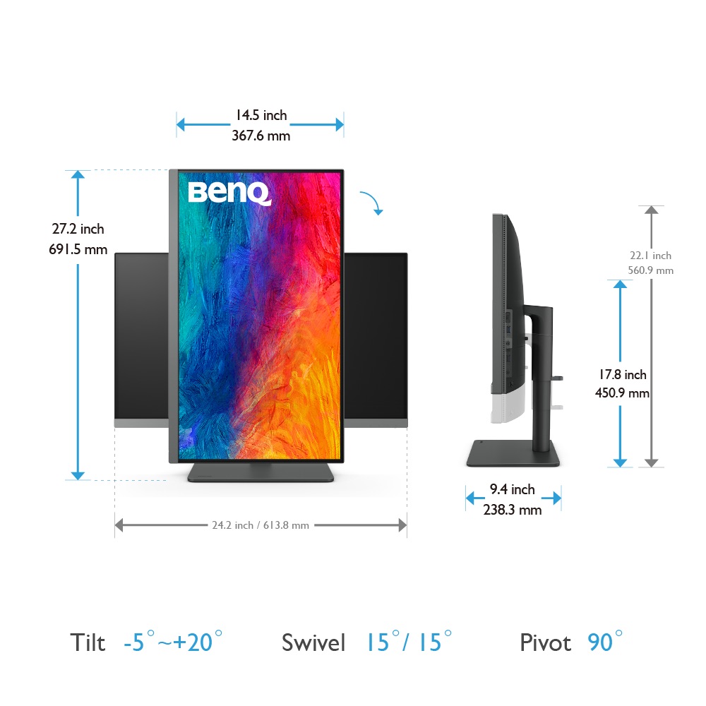 BENQ PD2706U 27" 5MS 4K HDR 3840x2160 DP/HDMI/TYPE-C PIVOT SRGB REC709 DUALVIEW ERGO ARM TASARIM MONİTÖR