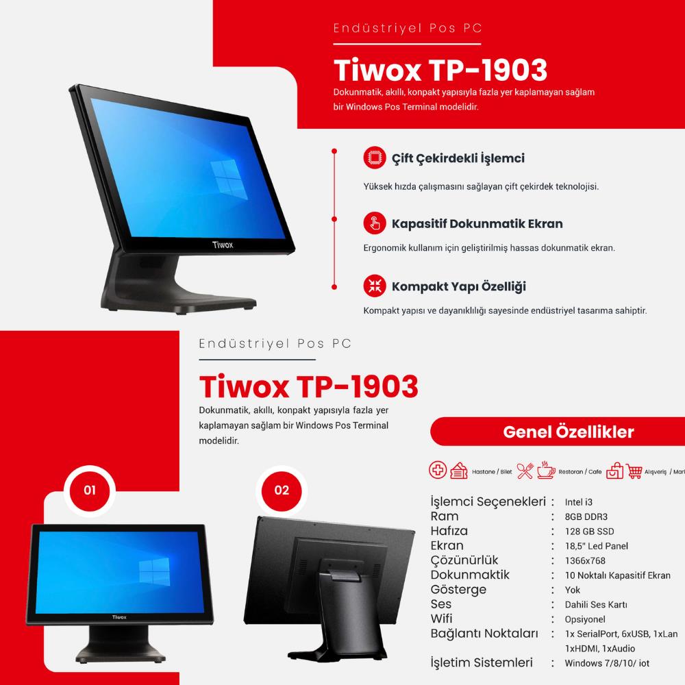 TIWOX TP-1903 I3 8GB RAM 128GB SSD 18.5" ENDÜSTRİYEL POS PC