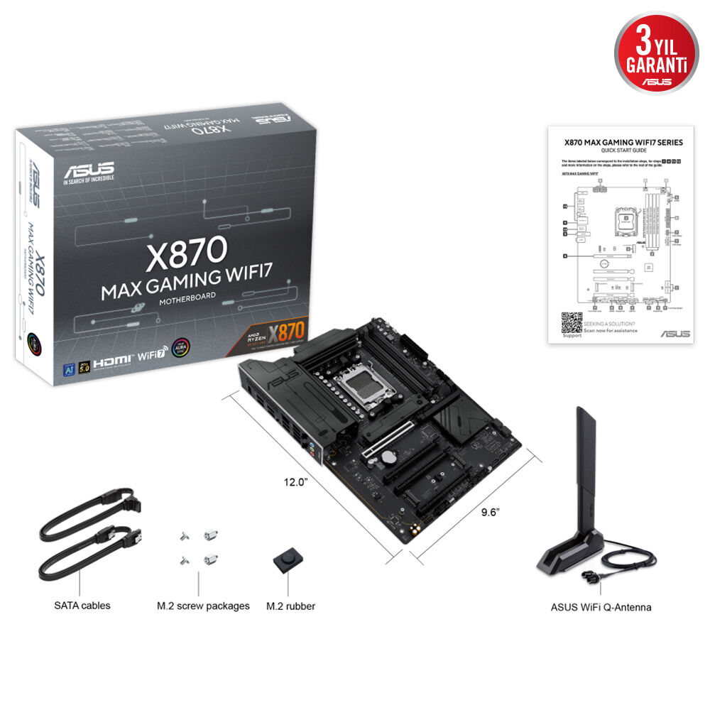 ASUS X870 MAX GAMING WIFI7 4xDDR5 HDMI+DP 3xM.2 AM5 ANAKART