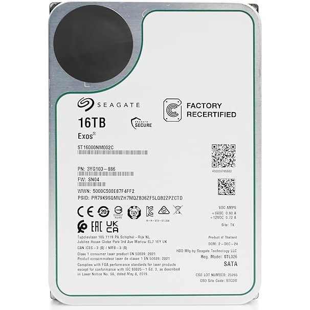 SEAGATE EXOS X16 16TB 7200RPM SATA3 6Gbit/sn ST16000NM002C RECERTIFIED HDD